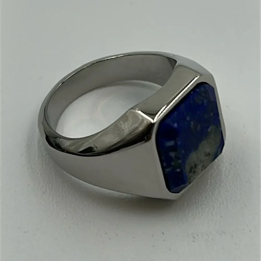 Men’s Lapis Lazuli Natural Gemstone Stainless Steel Ring Size 10.5 NWT